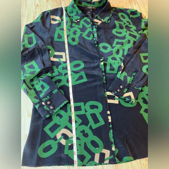 Lafayette 148 Silk Duvall Link Print Button-down Long Sleeve Blouse L - Picture 10 of 16